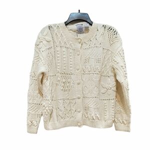 Cape Isle Knitters Knitted By Hand Ivory Button Front Cardigan Sweater Small